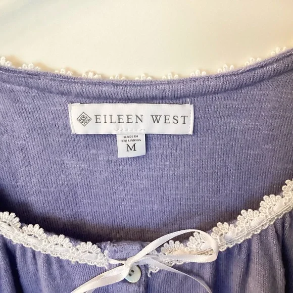 NWT Eileen West Long Sleeve Button Front Lace Trim Pajama Top - Blueberry - M